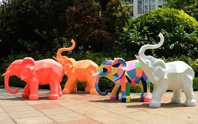 公園街道玻璃鋼彩繪幾何大象雕塑