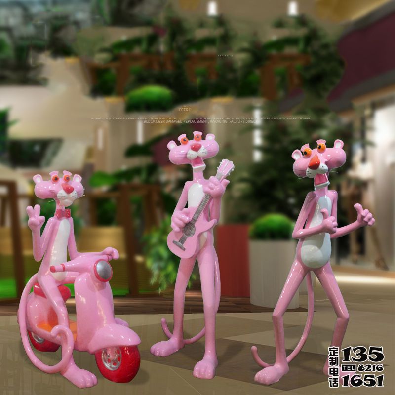 商場(chǎng)室內(nèi)玻璃鋼可愛(ài)卡通粉紅豹擺件 商場(chǎng)室內(nèi)玻璃鋼可愛(ài)卡通粉紅豹擺件