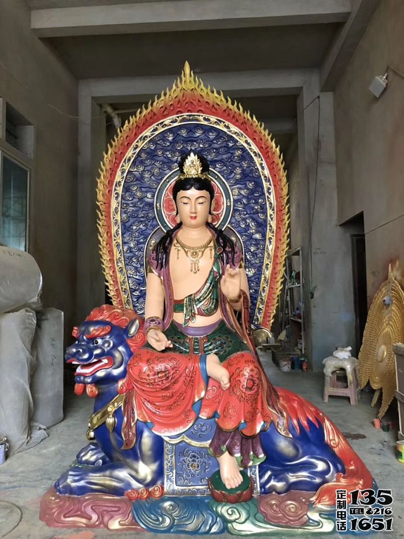 玻璃鋼彩繪寺廟大型人物景觀文殊普賢雕塑 玻璃鋼彩繪寺廟大型人物景觀文殊普賢雕塑