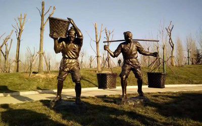 玻璃鋼傳統民俗農耕仿銅人物雕塑