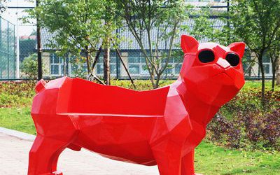 公園景區創意玻璃鋼幾何狗狗座椅雕塑