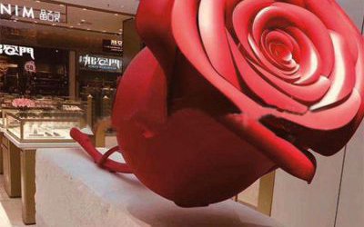 商場大型玻璃鋼仿真玫瑰花雕塑
