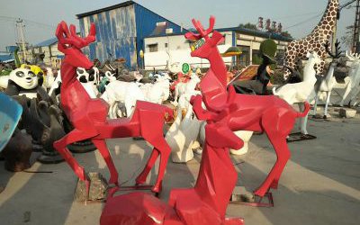 公園景區(qū)玻璃鋼彩繪幾何抽象梅花鹿雕塑