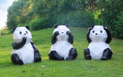 動物園觀景區幾何卡通熊貓玻璃鋼雕塑