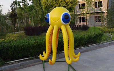 街道擺放的玻璃鋼卡通章魚雕塑