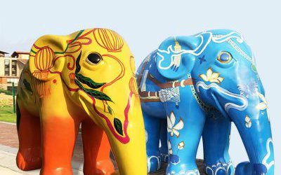 景區游樂園玻璃鋼彩繪創意大象雕塑