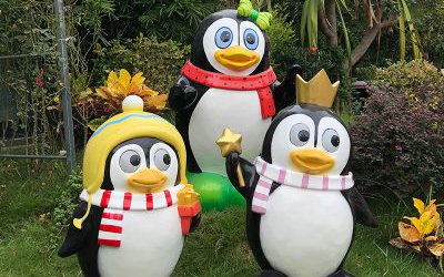 園林卡通彩繪裝飾品擺件玻璃鋼企鵝雕塑